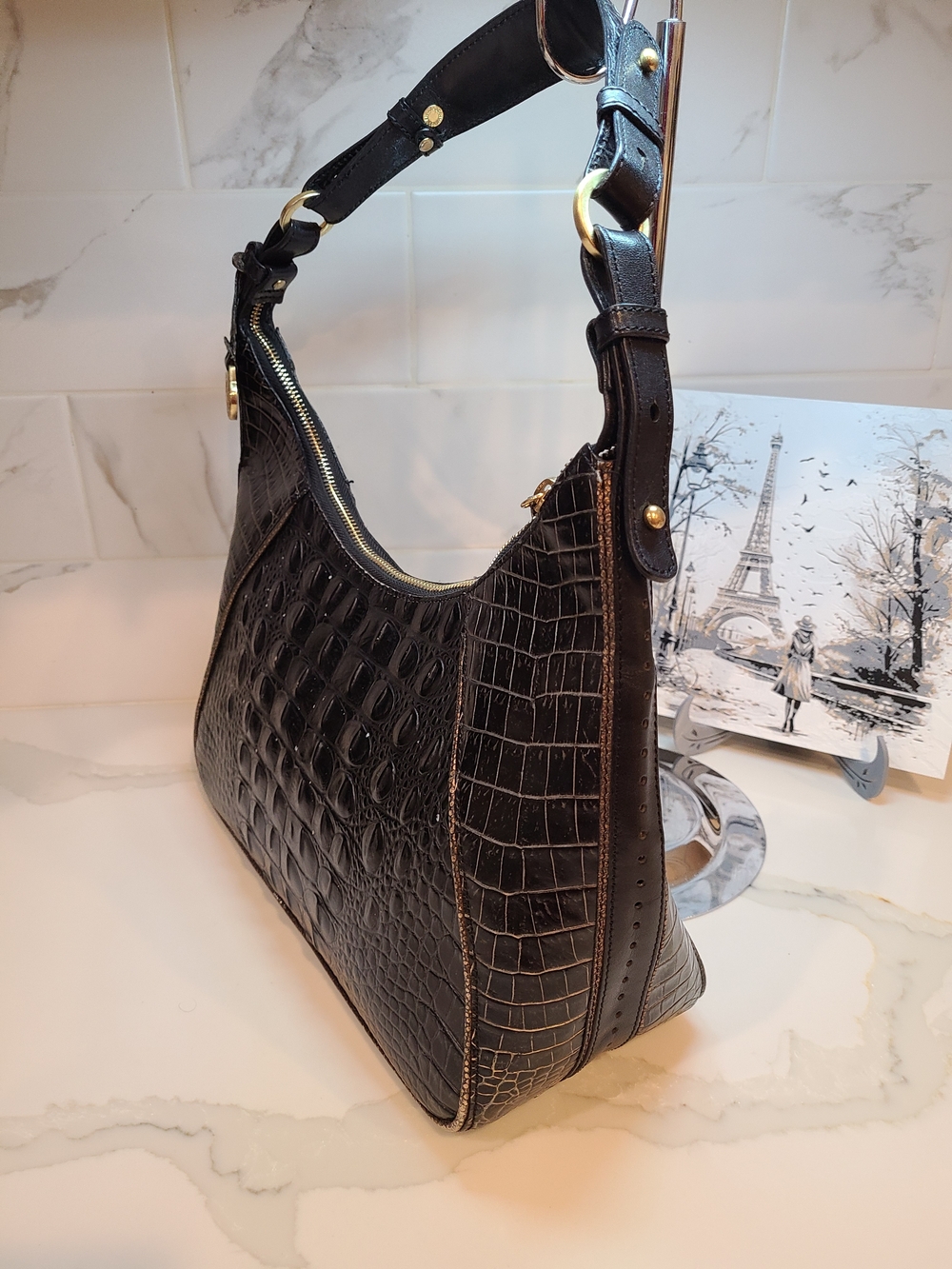 SOLD Brahmin Vintage Karissa Black Leather Shoulder Bag Fair - Picture 4 of 17